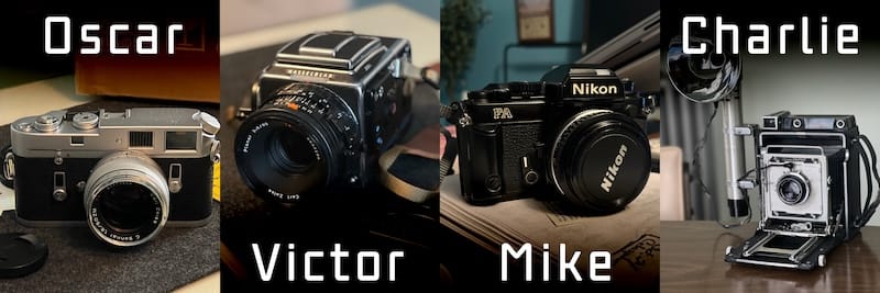 Leica M4 / Hasselblad 203FE / Nikon FA / Graflex Crown Graphic