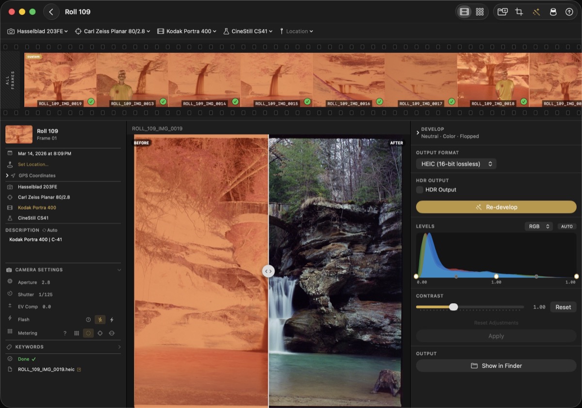 f8 Develop - film negative to digital positive