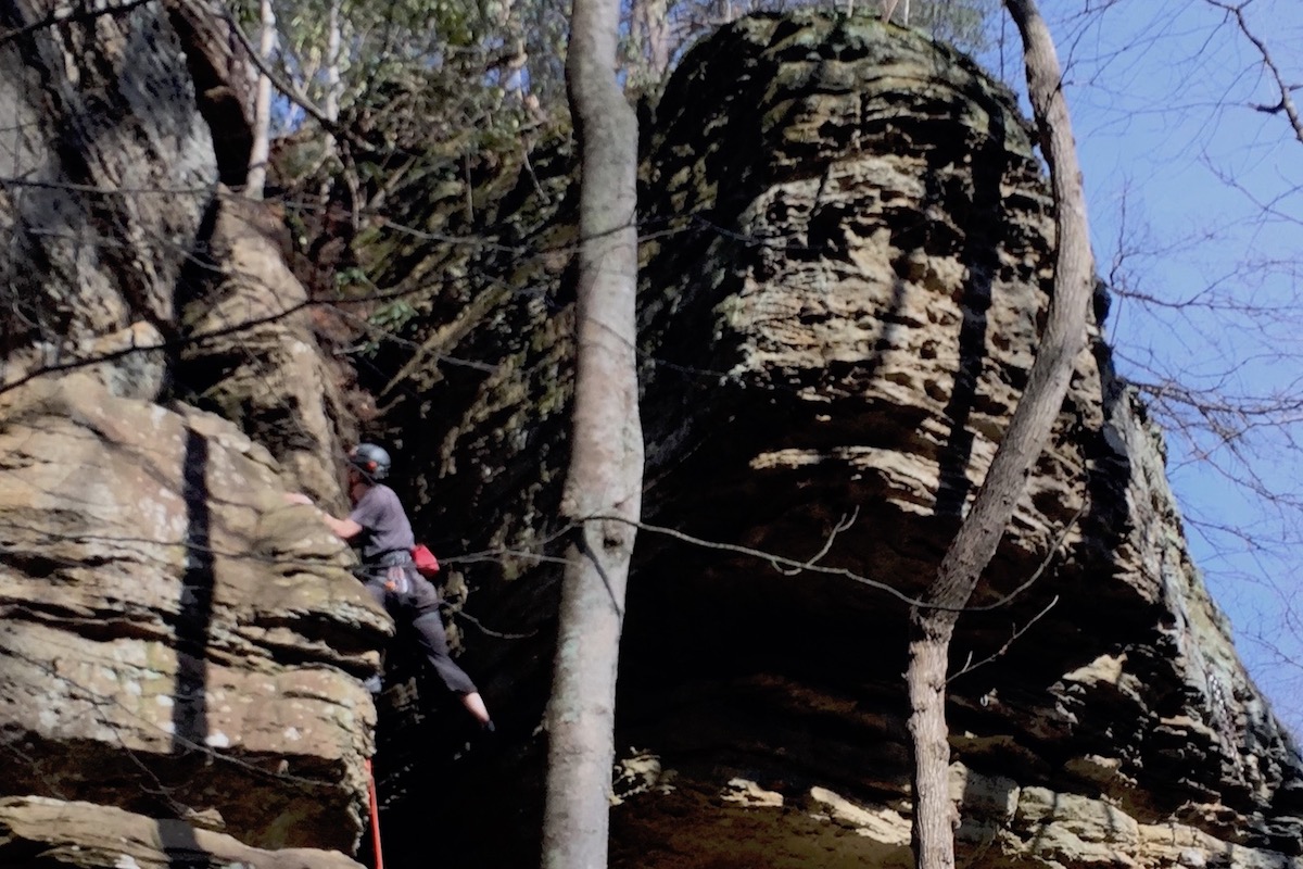 Doug leading 'Dragon's Mouth' at the Practice wall