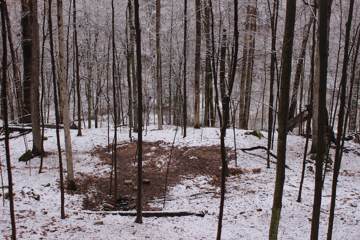 The dry spot we left in the forest