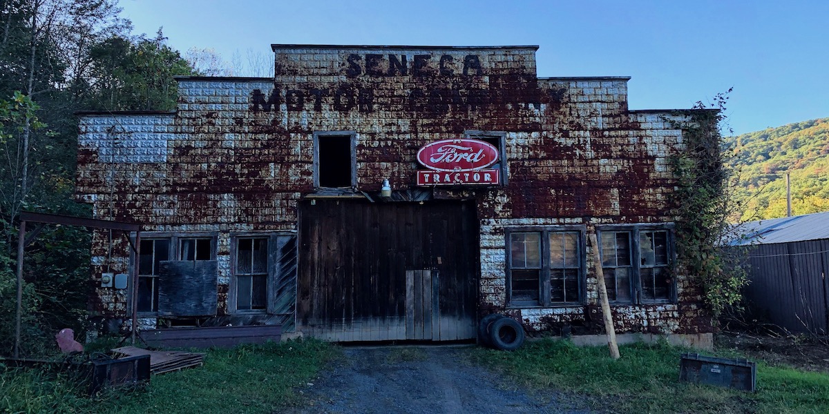 The Seneca Motor Company building behind Yokum's Grocery and Deli