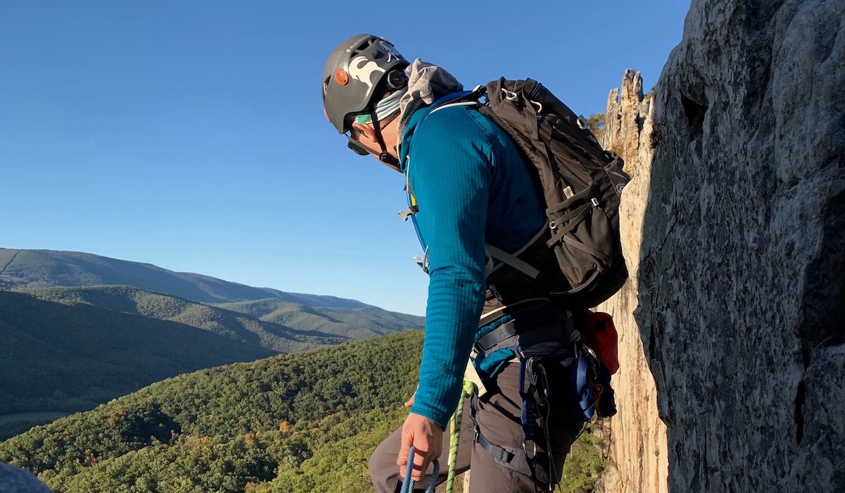 Doug belaying me up Gunsight to South Peak