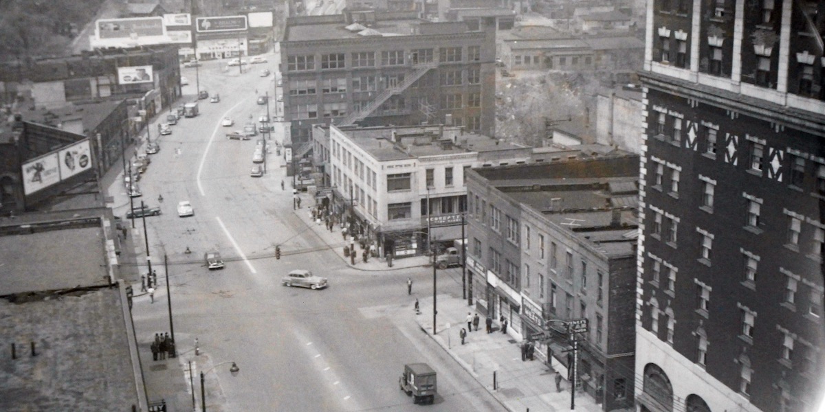 Looking west on East Market Street from Main Street