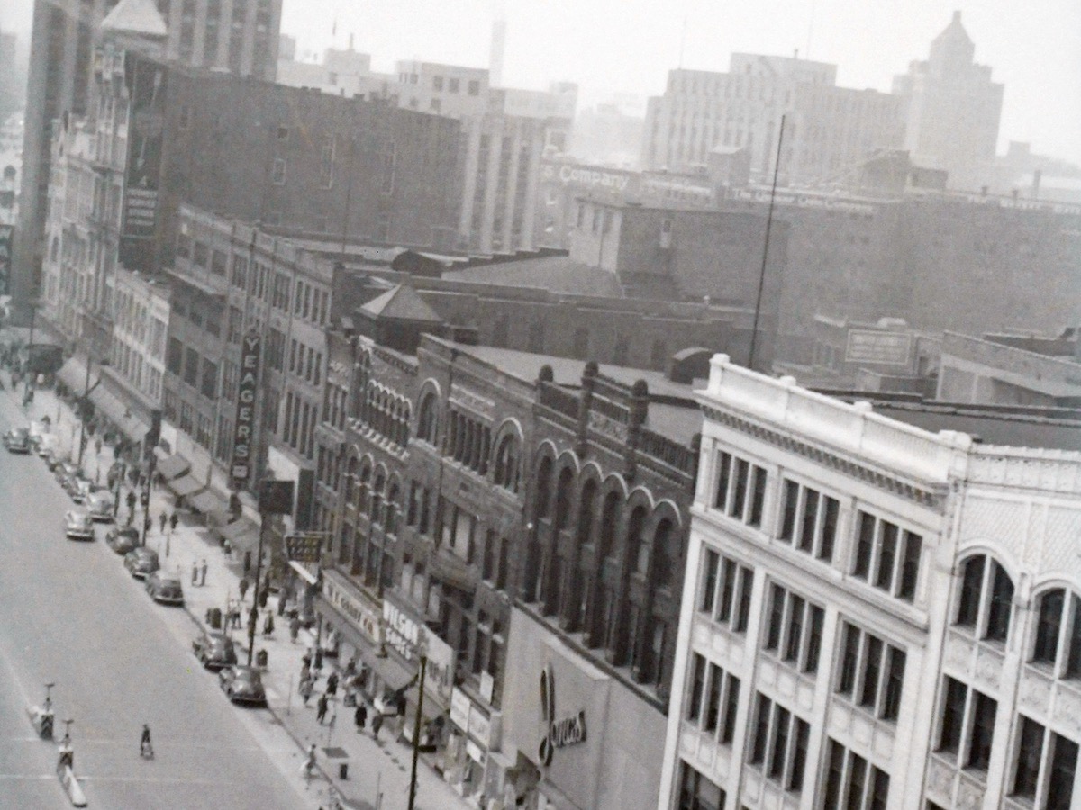 First Central Trust, Odd Fellows Temple, Yeagers's, Ohio Bell, and Akron YMCA Buildings